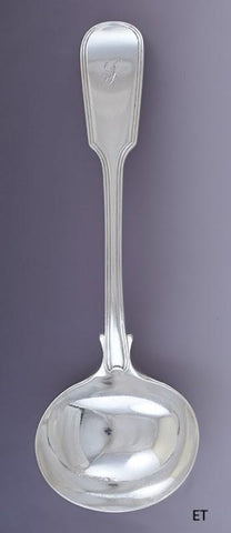 1837 Fine English Sterling Silver William IV Fiddle Thread Gravy Sauce Ladle 7"