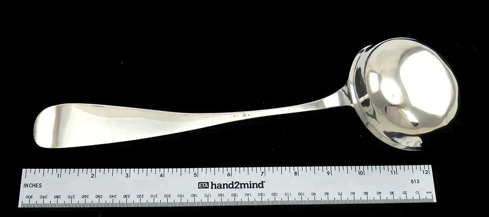 Mid 1800's Antique Large Dutch Silver Soup/Punch Ladle B&V 6 Ounce Capacity Bowl