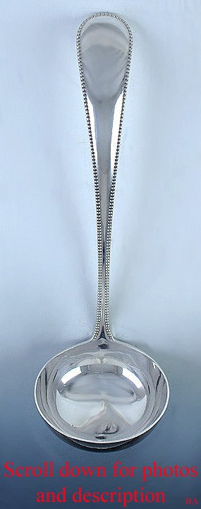 1899 Antique Dutch Silver Van Kempen Zoon Beaded Edge Soup Punch Ladle 11.5"