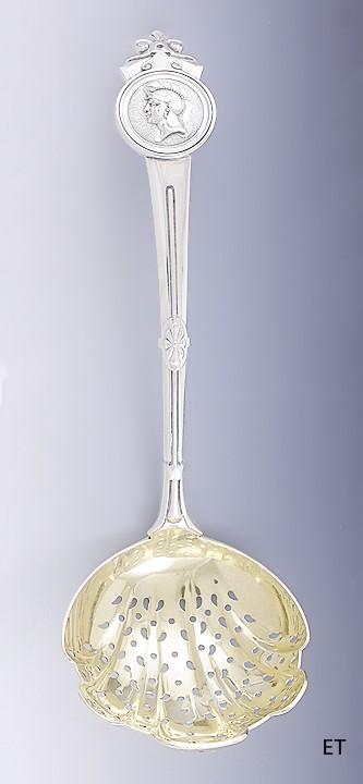 Antique Gold Wash Sterling Silver Gorham Medallion Pierced Berry Ladle