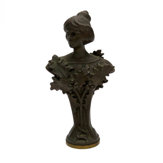 Superb Art Nouveau French Bronze Gibson Girl Woman Bust Desk Stamp Wax Seal