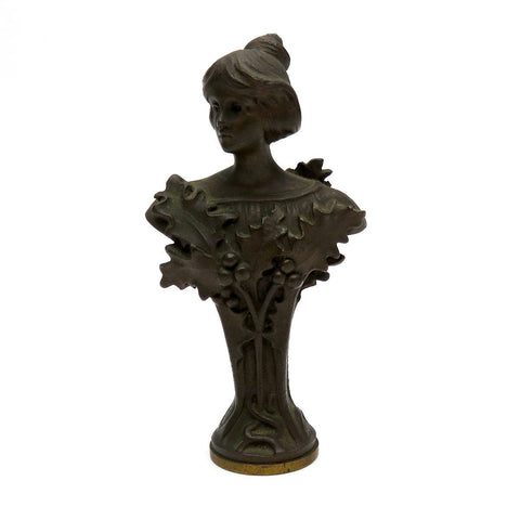 Superb Art Nouveau French Bronze Gibson Girl Woman Bust Desk Stamp Wax Seal