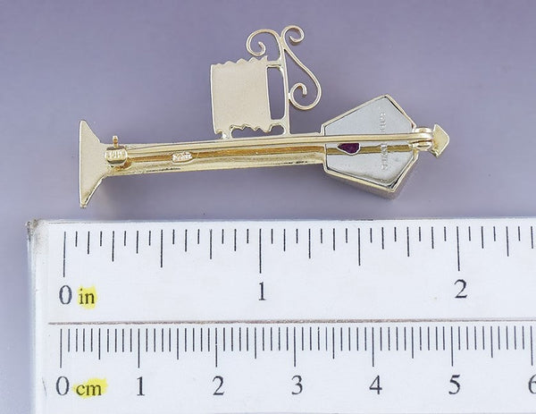 Stylish VTG 14k Gold Ruby Lamppost Street Lamp Bourbon Street Pin Brooch