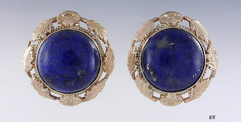 Stunning Vintage 14k Rose Gold & Lapis Lazuli Clipback Earrings