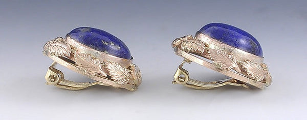 Stunning Vintage 14k Rose Gold & Lapis Lazuli Clipback Earrings