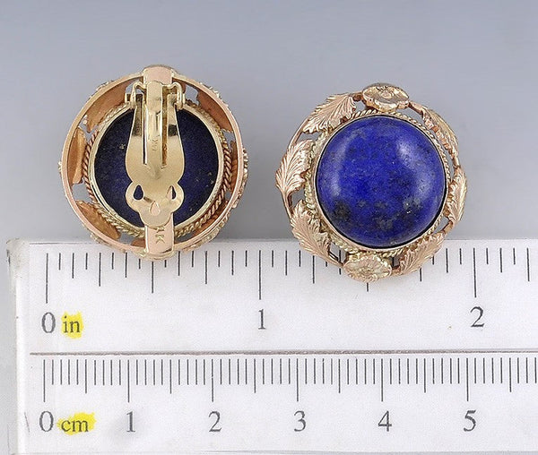 Stunning Vintage 14k Rose Gold & Lapis Lazuli Clipback Earrings