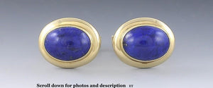 Handsome Pair Modern 14k Yellow Gold & Lapis Lazuli Cufflinks