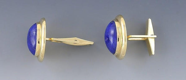 Handsome Pair Modern 14k Yellow Gold & Lapis Lazuli Cufflinks