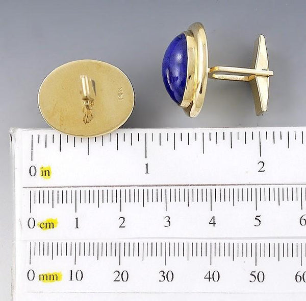 Handsome Pair Modern 14k Yellow Gold & Lapis Lazuli Cufflinks