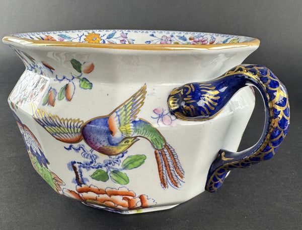 Rare c1820 Masons Ironstone China Flying Bird Chamber Pot w Snake Handle