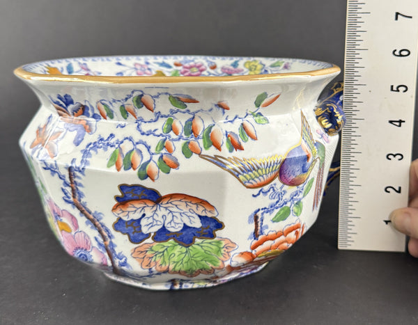 Rare c1820 Masons Ironstone China Flying Bird Chamber Pot w Snake Handle