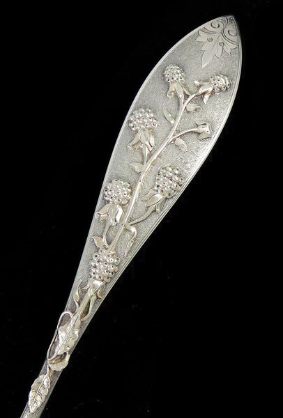 Antique Aesthetic Movement Sterling Silver Raspberry Pattern Fish Slice Server