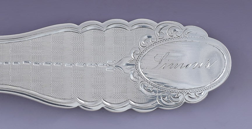 c1860s James Watts American Coin Silver Oval Shield Machine Turned Sardine Fork