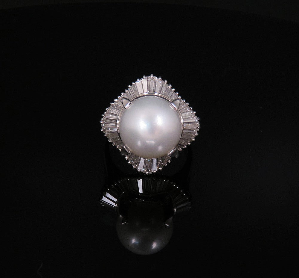 Gorgeous Platinum 12mm Pearl Natural Diamond Statement Cocktail Ring