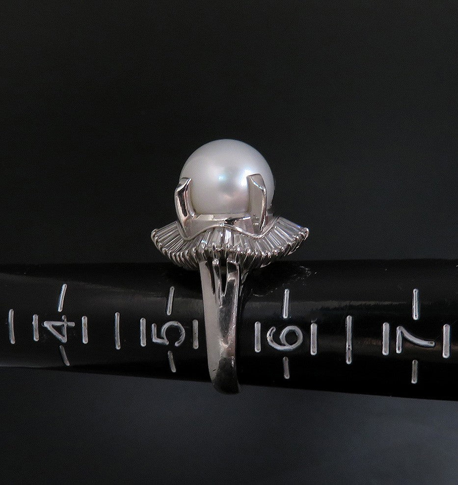 Gorgeous Platinum 12mm Pearl Natural Diamond Statement Cocktail Ring