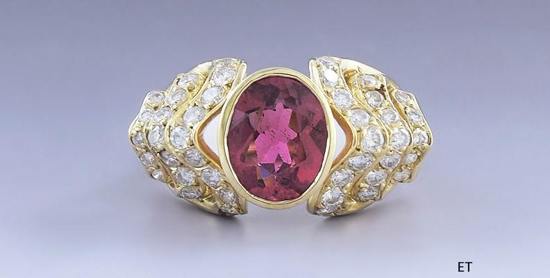 Beautiful 18k Gold Pink Tourmaline & ~.75-1ct Diamond Ring sz 7