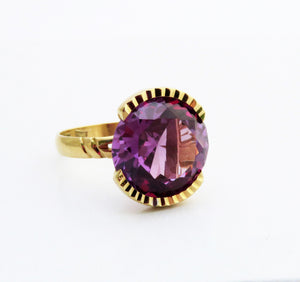 Retro Mexican 14K Gold 6.8 Carat Amethyst Gemstone Statement Cocktail Ring