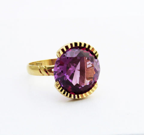 Retro Mexican 14K Gold 6.8 Carat Amethyst Gemstone Statement Cocktail Ring