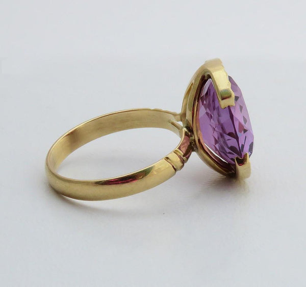 Retro Mexican 14K Gold 6.8 Carat Amethyst Gemstone Statement Cocktail Ring