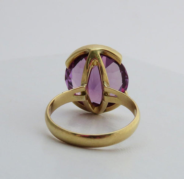 Retro Mexican 14K Gold 6.8 Carat Amethyst Gemstone Statement Cocktail Ring
