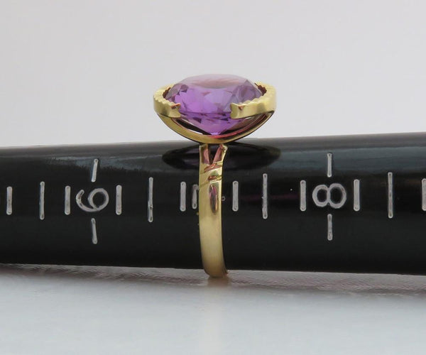 Retro Mexican 14K Gold 6.8 Carat Amethyst Gemstone Statement Cocktail Ring