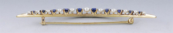 1918 14k Gold Platinum Sapphire Pearl Crescent Moon Brooch/Pin Large Size