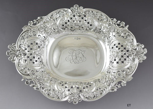 1902-1907 Antique Tiffany & Co Sterling Silver Oblong Pierced Serving Tray Dish