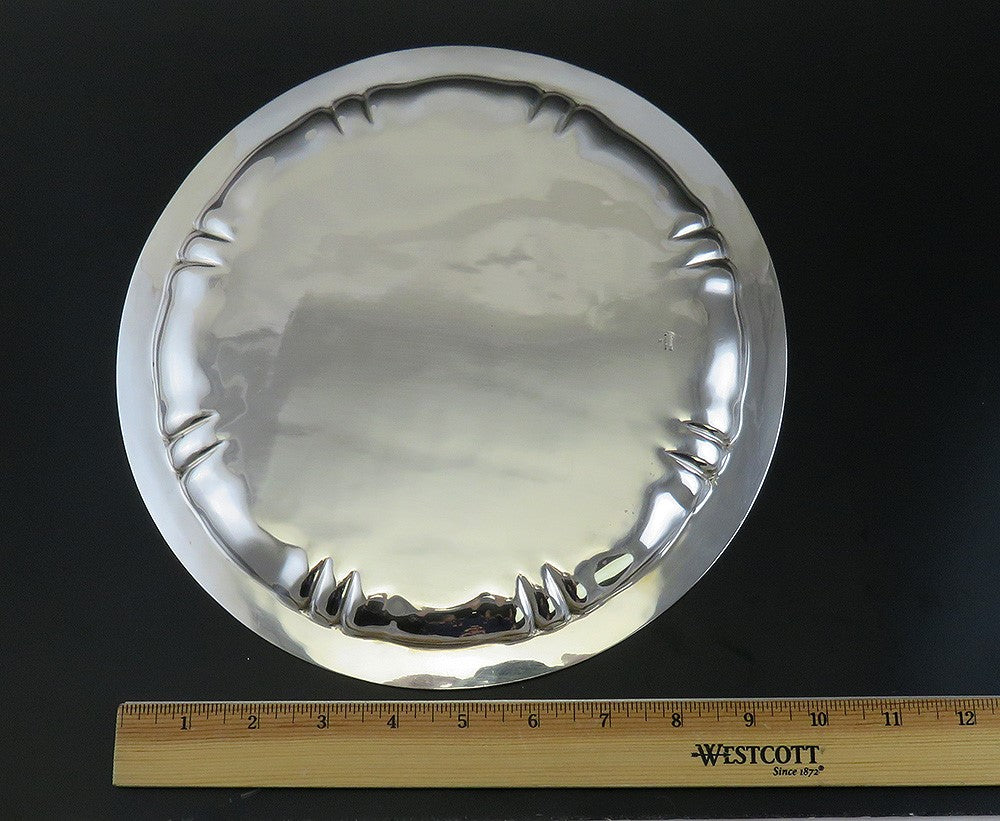 Antique c1937 Art Deco Stone Assoc. Sterling Silver Round Platter Tray 10"