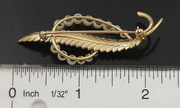 Excellent Quality 14k Yellow Gold Pearl Leaf Form Pin Brooch