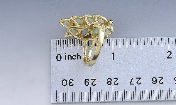 Gorgeous 14k Yellow Gold Fire Opal Sapphire Gemstone Leaf Flower Statement Ring