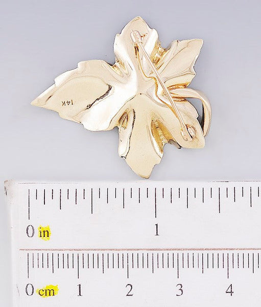 Lovely Retro 14k Gold Pearl Realistic Maple Grape Leaf Pin/Brooch