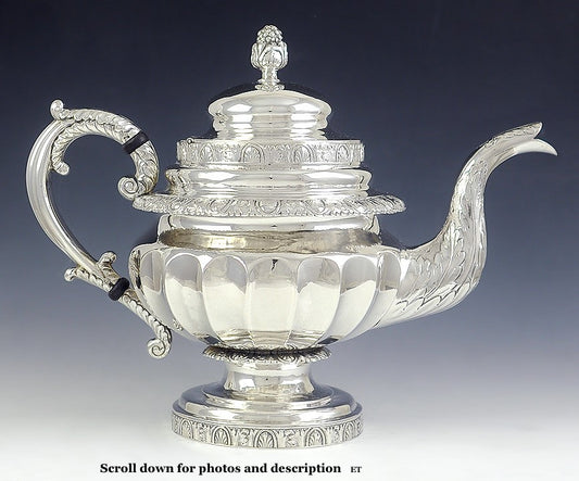 Antique c1840 American Cooper New York 900 Coin Silver Coffeepot Teapot