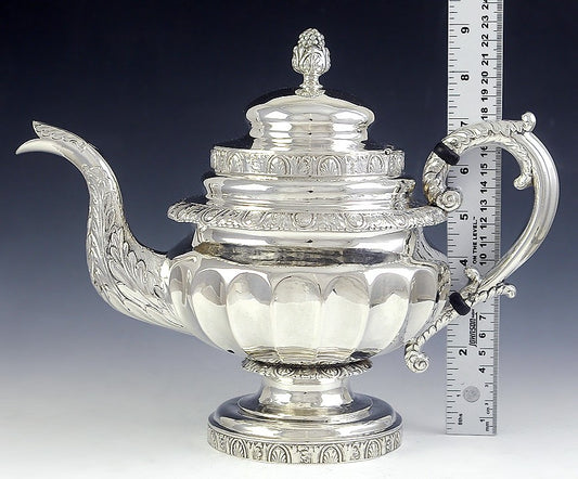 Antique c1840 American Cooper New York 900 Coin Silver Coffeepot Teapot