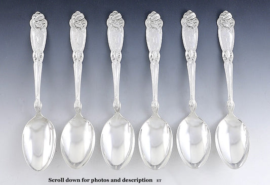 Nice Set 6 Alvin Sterling Silver Fleur De Lis Pat. Demitasse Spoons