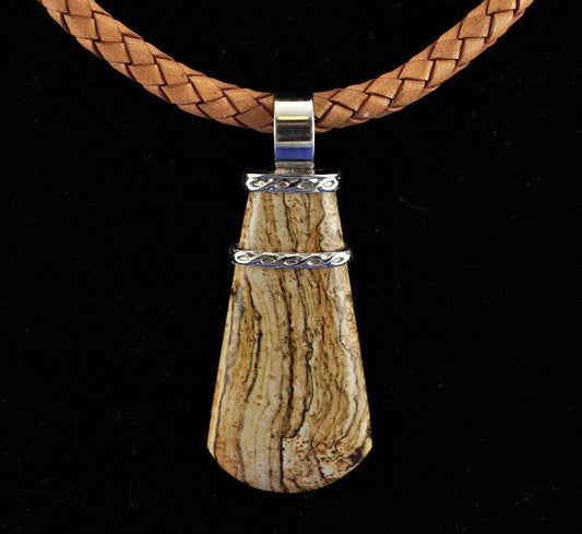 Neat Sterling and Leather Genuine Brown Agate Necklace