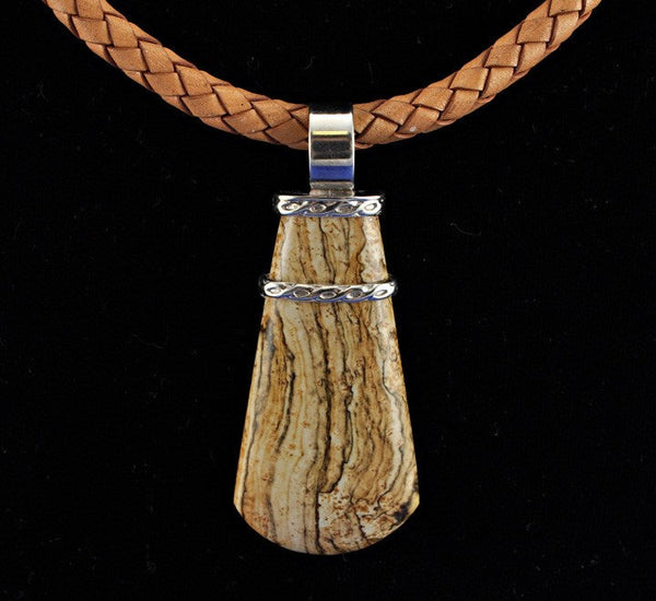 Neat Sterling and Leather Genuine Brown Agate Necklace