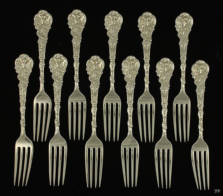11 Antique Art Nouveau Sterling Silver Gorham Versailles 1888 Forks 6 3/4"