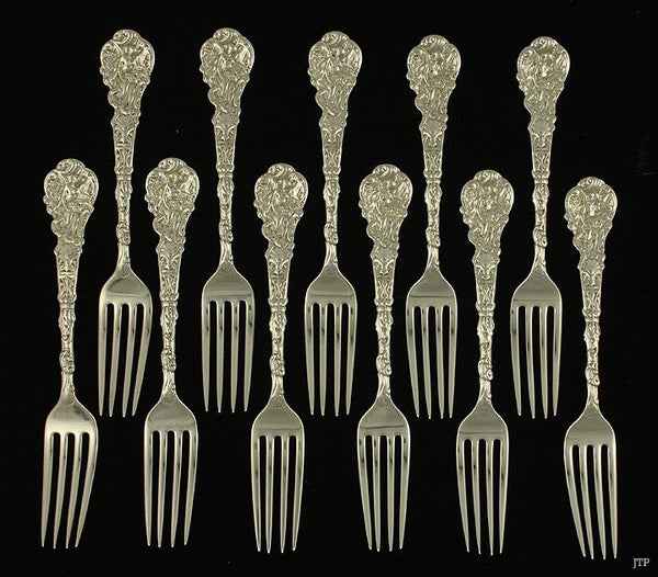 11 Antique Art Nouveau Sterling Silver Gorham Versailles 1888 Forks 6 3/4"