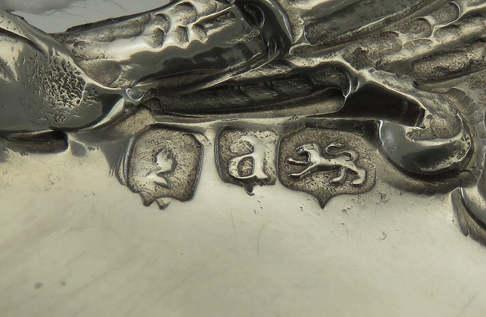 1800's Art Nouveau High Relief Hand Chased Pierced Sterling Silver Pedestal Bowl