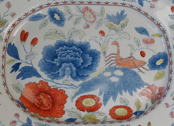 Rare c1840s English Ironstone Large Serving Platter w Grasshopper Design