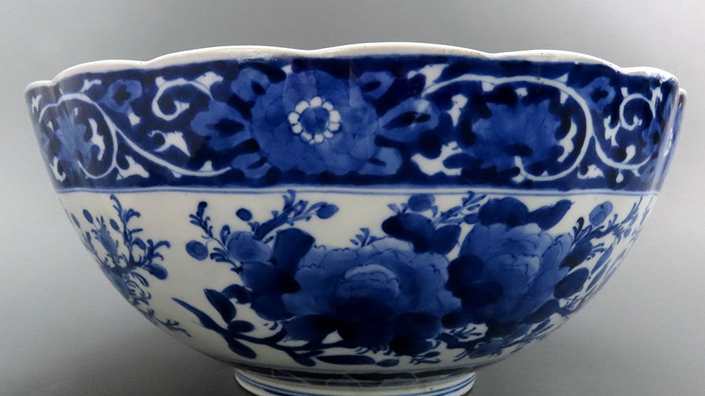Impressive Mid/Late 1800s Japanese Blue and White Large Centerpiece Bowl