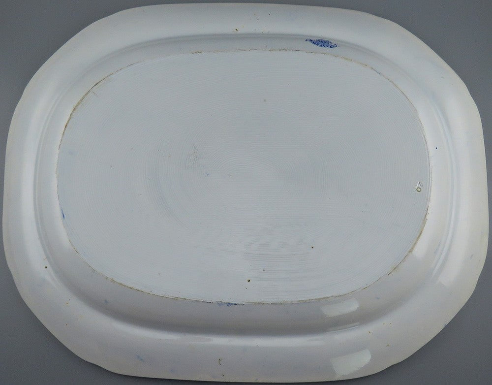 Antique c.1835 Huge English Ironstone Flow Blue White Canton Platter