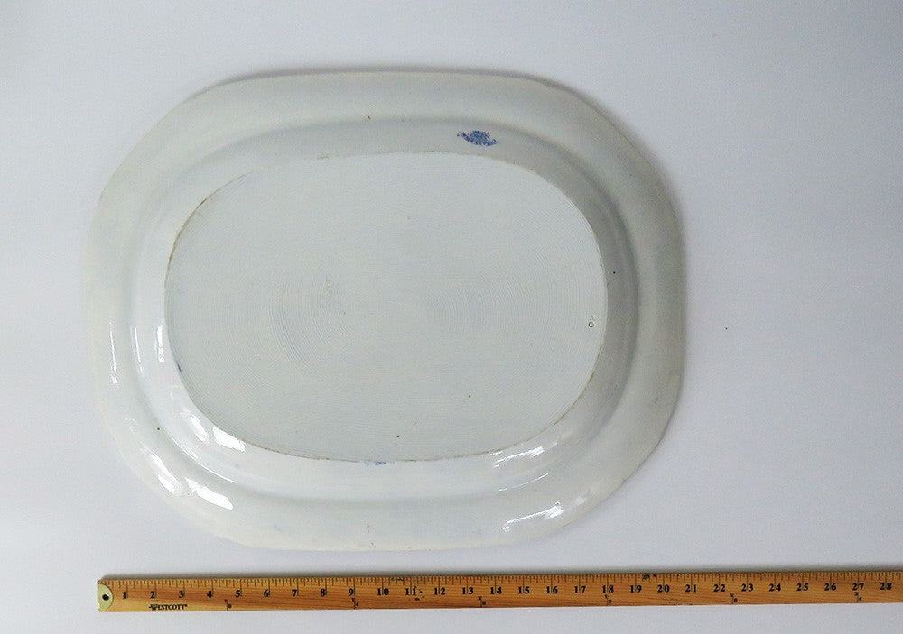 Antique c.1835 Huge English Ironstone Flow Blue White Canton Platter