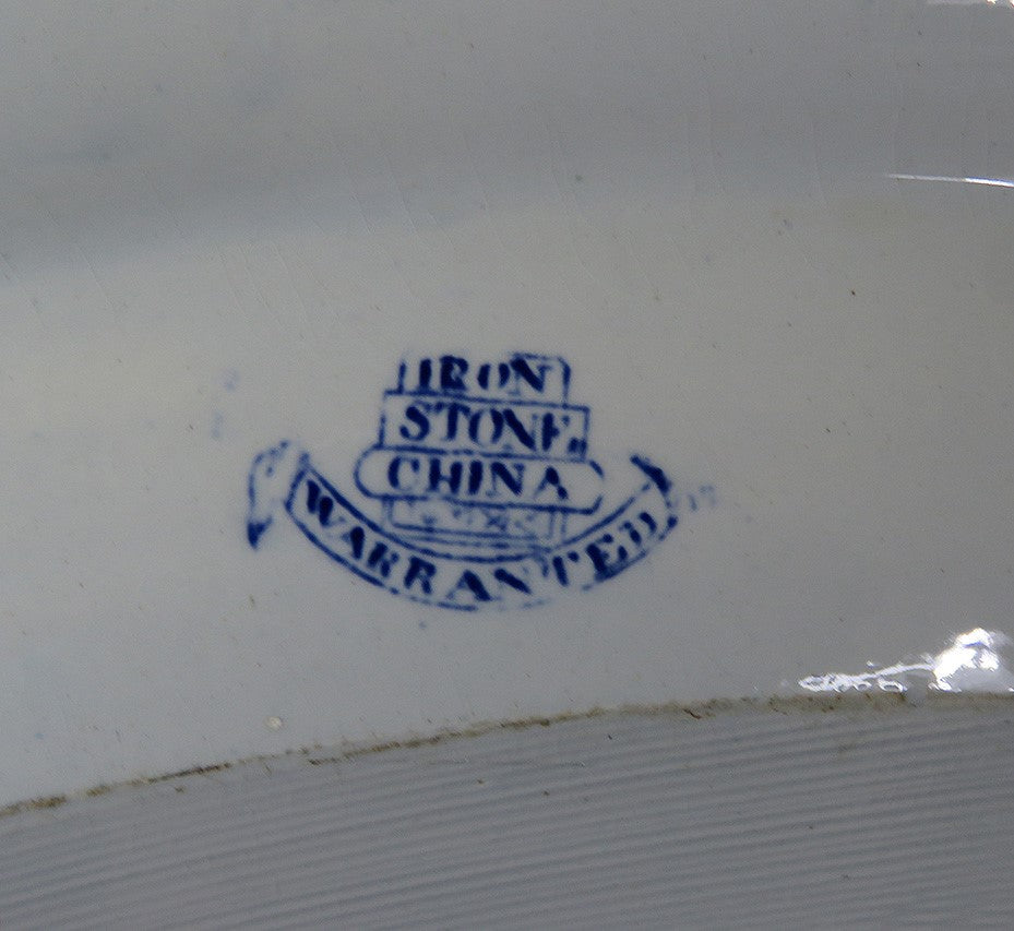 Antique c.1835 Huge English Ironstone Flow Blue White Canton Platter
