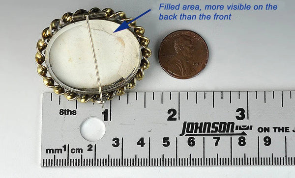 Unusual Carved Lava Cameo Locket Brooch Depicts Woman's Head in 3/4 Position