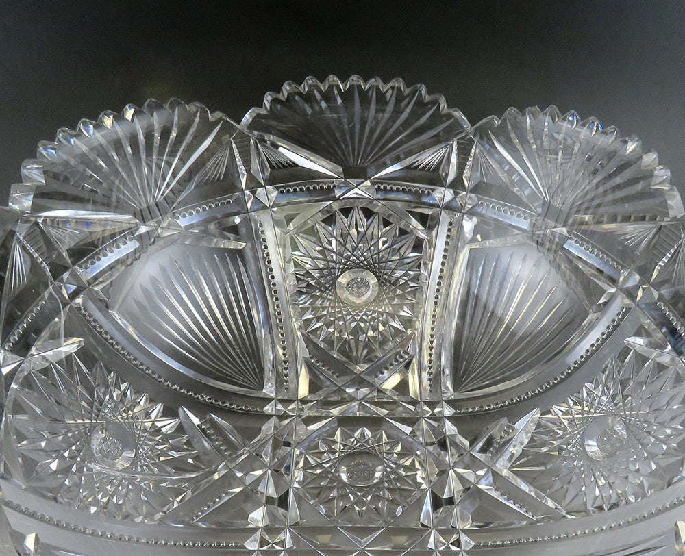 Huge ABP American Brilliant Cut Crystal Glass Punch Centerpiece Bowl