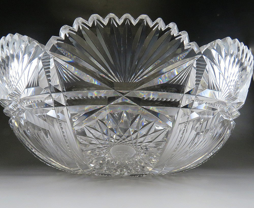 Huge ABP American Brilliant Cut Crystal Glass Punch Centerpiece Bowl