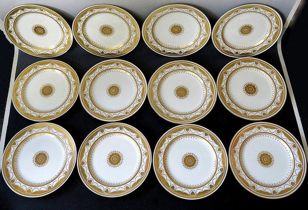 12 Antique 1920s Royal Doulton Porcelain Fine China Gold Gilded Dinner Plates