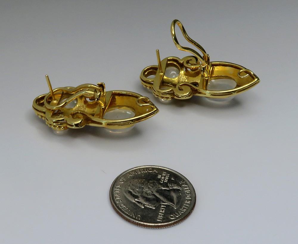 OOAK Paula Crevoshay 18k Gold ~13.86ct Moonstone ~.33ct Sapphire Earrings