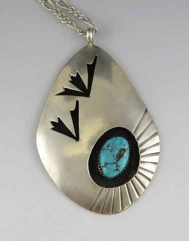 Native American Indian Sterling Silver Turquoise Statement Pendant Necklace